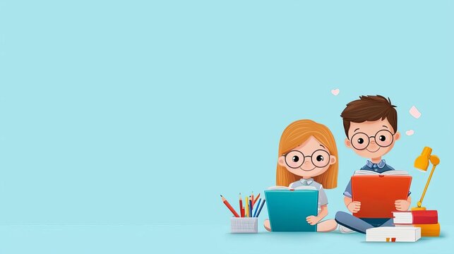 Siblings learning side by side, supportive homeschool environment, flat design illustration