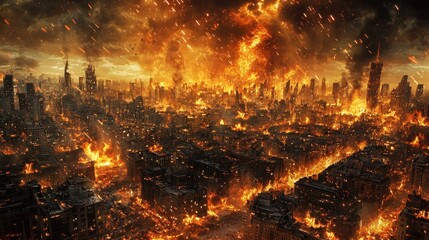 Fototapeta premium Burning Cityscape Apocalyptic Firestorm