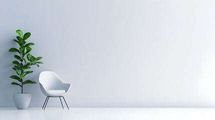 Minimalist and Clean 3D Office Room with Empty Interior and Potted Plant