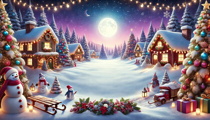 A wide Christmas-themed background with a blank space in the center. 