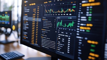 Fototapeta premium Stock Market Data Analysis on Computer Monitor