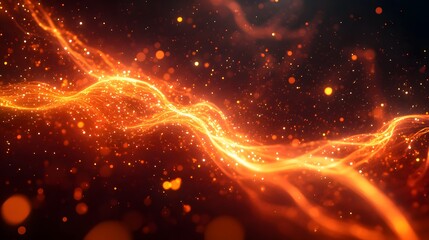 Naklejka premium Futuristic light grid, interconnected neon waves of red and orange energy, glowing connection points in an abstract space
