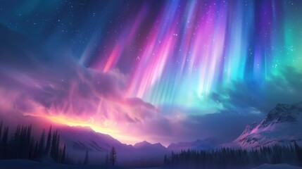 Aurora Sky Banner, a vibrant display of swirling colors and ethereal lights, illuminating the night sky with a magical blend of greens, purples, and blues, captivating all who behold it.