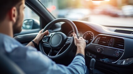 Man Driving Car On Sunny Day