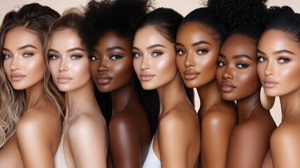 Fototapeta premium Diverse Women Faces Group Portrait Beauty Skin Tones