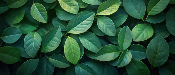 Obraz premium Lush green leaves create uniform and vibrant texture, showcasing beauty of nature. varying shades of green add depth and richness to scene, evoking sense of tranquility and freshness