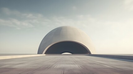 Futuristic Concrete Dome in Expansive Minimalist Landscape