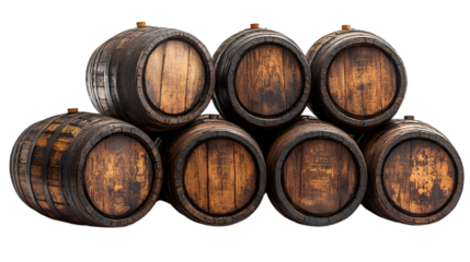 a group of wooden barrels. 