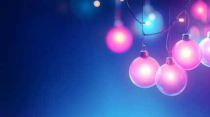 Glowing Futuristic Christmas Garland with Holographic Ornaments and Suspended Lights