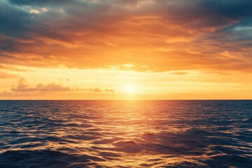 Obraz premium Horizon Sea Sky Background, Sunset sky clouds over sea in the evening with Orange, Yellow sunlight Golden hour in Summer landscape, Dusk sky seascape backgrounds , ai