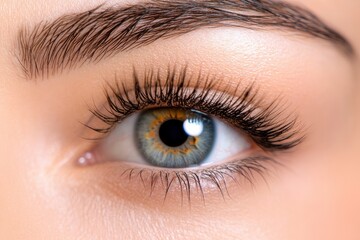 Fototapeta premium Macro Studio Expression Shot Of Woman's Eye With Close Up On Eyelashes And Pupil , ai