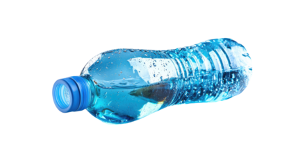 Blue plastic water bottle isolated on a clean white background