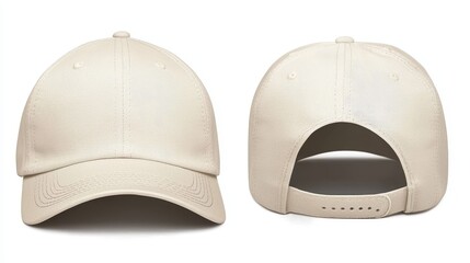 Blank Baseball Cap Mockup   Front and Back View  Beige  Isolated  Template  Design