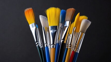 Fototapeta premium A vibrant collection of paintbrushes, showcasing various colors and sizes, ready to unleash your artistic creativity.