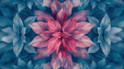 Obraz premium Symmetrical Floral Design, a vibrant and intricate pattern featuring an array of blooming flowers arranged in perfect symmetry, ideal for enhancing interior spaces with elegance.