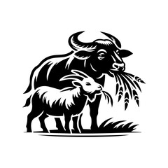 logo of cow and goat eating grass
