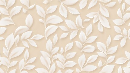 Beige Floral Pattern, seamless design featuring white drops, a monochrome abstract representation perfect for textiles, wallpapers, and decorative arts.