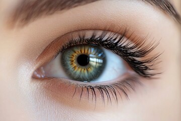 Fototapeta premium Macro Studio Expression Shot Of Woman's Eye With Close Up On Eyelashes And Pupil , ai