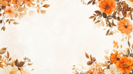 Watercolor Floral Border with Beige Background