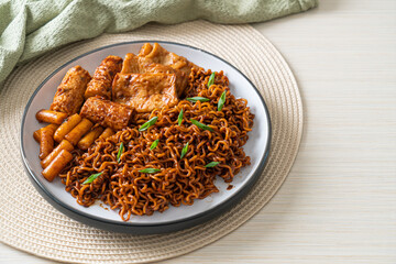 Jajangmyeon or JJajangmyeon with Odeng and Omuk - Korean Instant noodles with Korean fish cake in black bean sauce