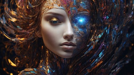 Naklejka premium woman with creative makeup with binary whispers