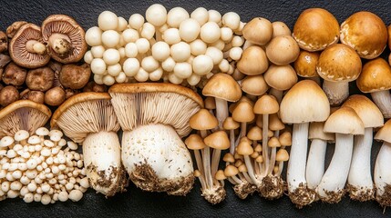 Assorted Mushrooms on Black Background  Food Photography  Close Up