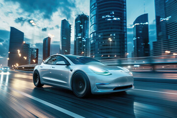 Naklejka premium Fashionable sports cars that drive quickly on urban roads