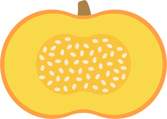Half slice of jack o lantern pumpkin squash simple flat style illustration
