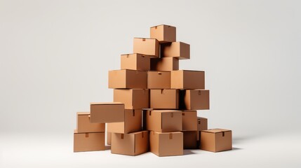 Obraz premium A stack of cardboard boxes on a white background.
