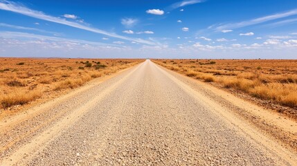 Gravel Road Through Desert Landscape Under Blue Sky