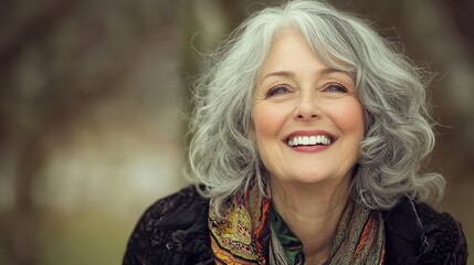 Fototapeta premium Portrait of a Senior Woman Smiling with Gray Hair
