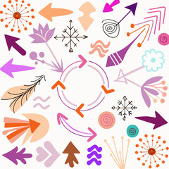 Naklejka premium Abstract pattern with colorful arrows and floral elements on a light background