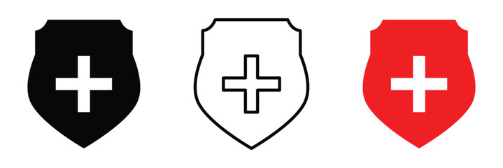 Medical sign inside protection shield showing concept icon of health insurance, medical protection vector. Health shield icons. Health protection symbols in eps 10.