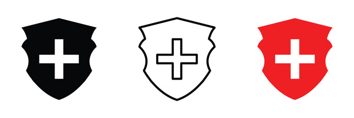 Naklejka premium Medical sign inside protection shield showing concept icon of health insurance, medical protection vector. Health shield icons. Health protection symbols in eps 10.