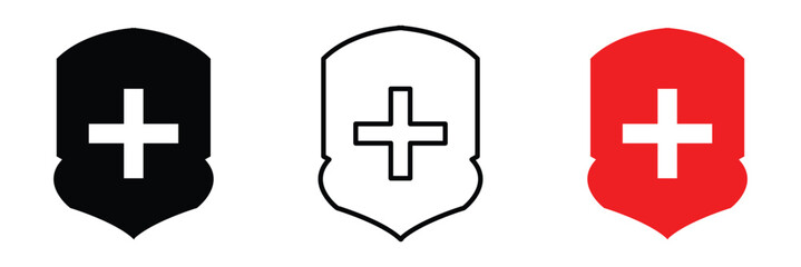 Obraz premium Health Shield with plus icon set. Health protection symbols. Safety medicine. Vector&nbsp;illustration in eps 10.