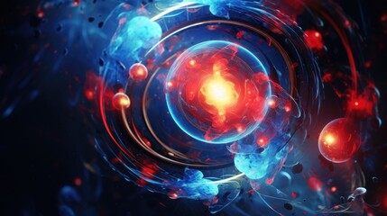 Obraz premium Abstract illustration of a glowing red orb surrounded by a swirling blue and red mist.