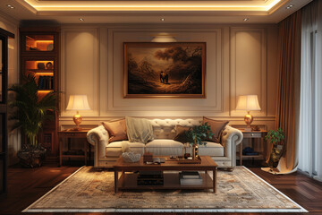 A living room with a cozy 