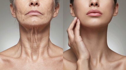 Comparison of Aging and Youthful Skin on Woman's Face