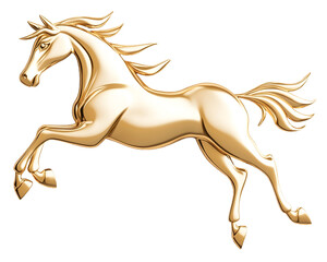 Cute 3D Horse Metallic Gold Figurine Transparent Background Cutout