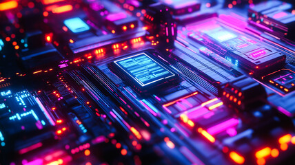 Obraz premium Futuristic Digital Control Hub : chip on board