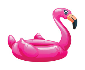 flamingo shaped inflatable pool float. Vector cartoon illustration