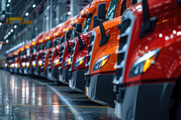 Fototapeta premium New truck arrangement in the car factory warehouse