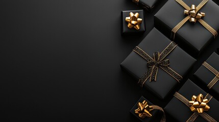 Black Gift Boxes with Gold Ribbon and Bow   Minimalist Background