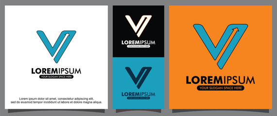 Modern letter V and up arrow logo template