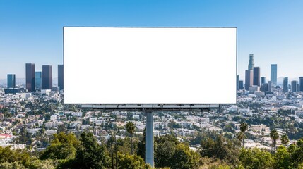 Fototapeta premium Blank Billboard Overlooking Cityscape with Skyscrapers