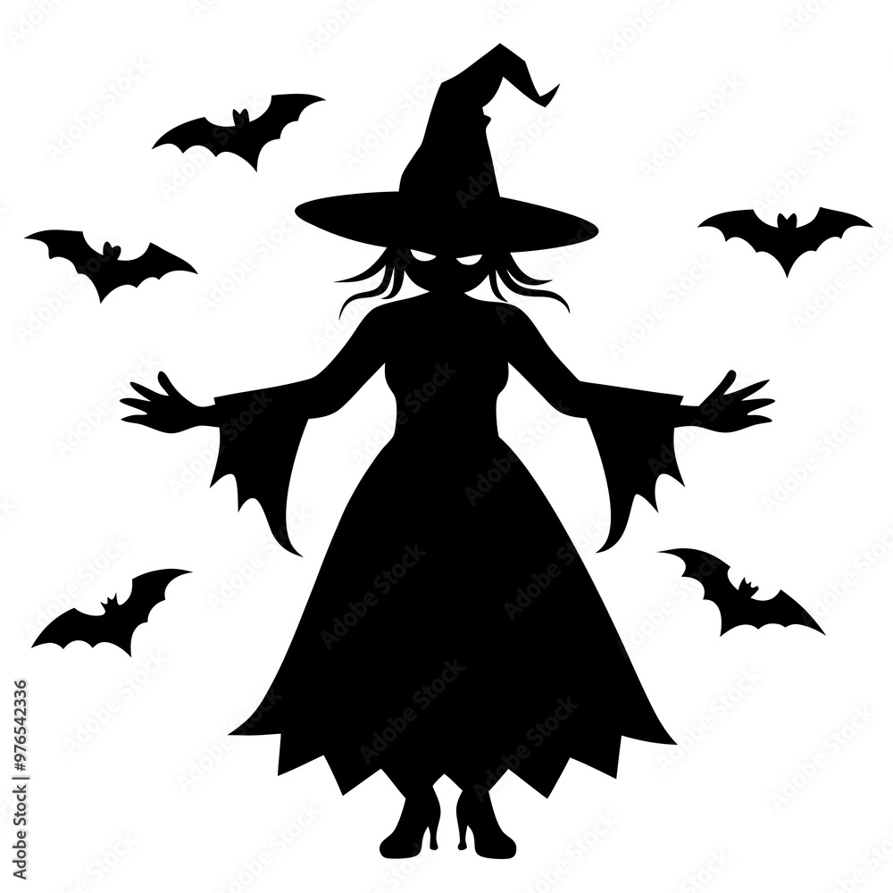 Wall mural halloween witch silhouette vector illustration culture