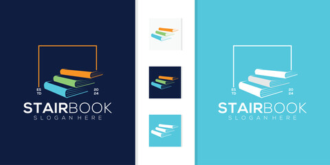 simple book logo and minimalist staircase concept. stair concept collection