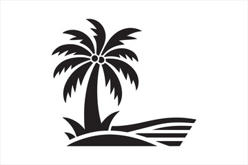 Beach With Palm Tree Icon Vector Illustration