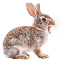 Obraz premium Alert Rabbit Showing Teeth with Open Mouth and Ears Up.