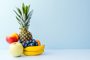Boost Your Brainpower with a Healthy Diet of Fruits: A vibrant mix of pineapple, apple, banana, grapes and an orange symbolizing a healthy and delicious diet.